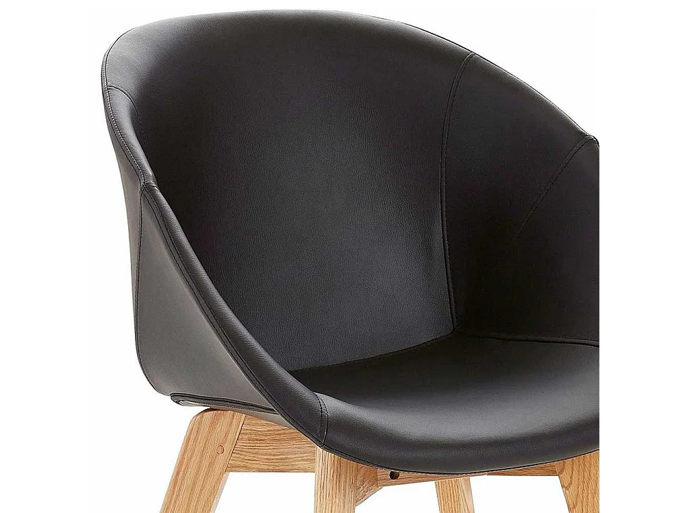 Tischsessel in Schwarz Kunstleder Massivholzgestell (2er Set)