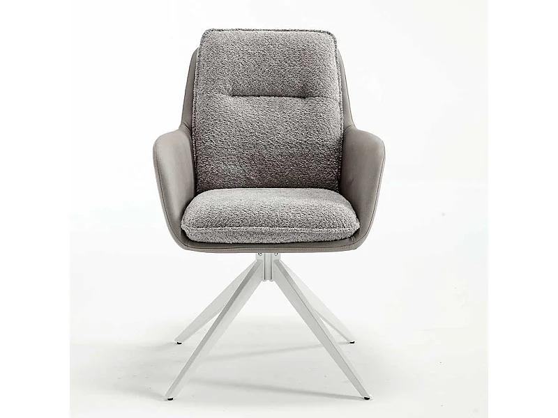 Esstisch Hochlehner in Grau und Weiß Bezug Boucle und Kunstleder (2er Set)