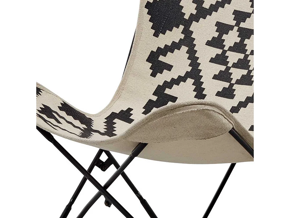 Butterfly-Stuhl schwarz weiß mit Ethno Muster 34 cm Sitzhöhe