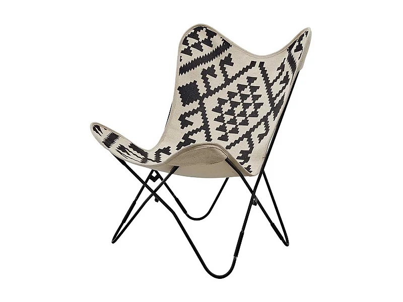 Butterfly-Stuhl schwarz weiß mit Ethno Muster 34 cm Sitzhöhe