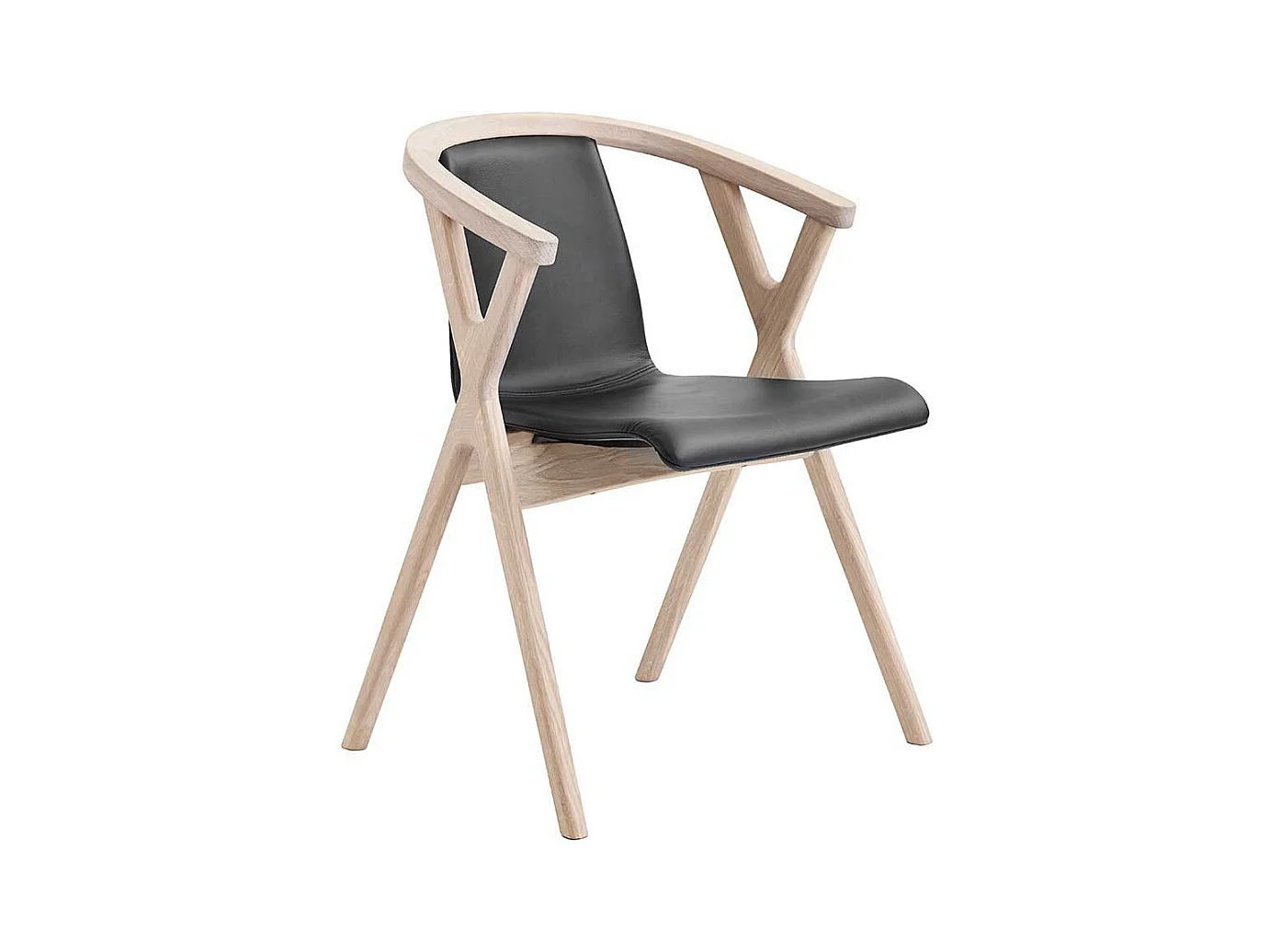 Armlehnen Esszimmerstuhl aus Eiche Massivholz und Leder Schwarz und Eiche Bianco
