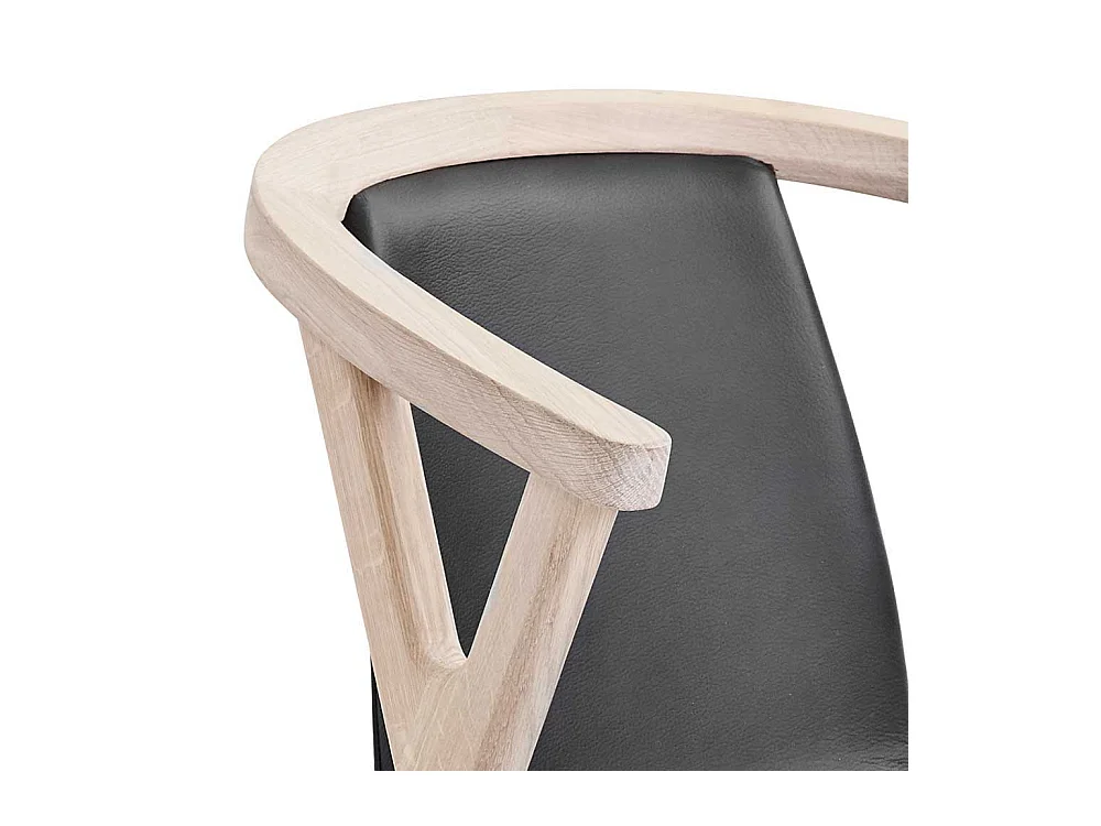 Armlehnen Esszimmerstuhl aus Eiche Massivholz und Leder Schwarz und Eiche Bianco