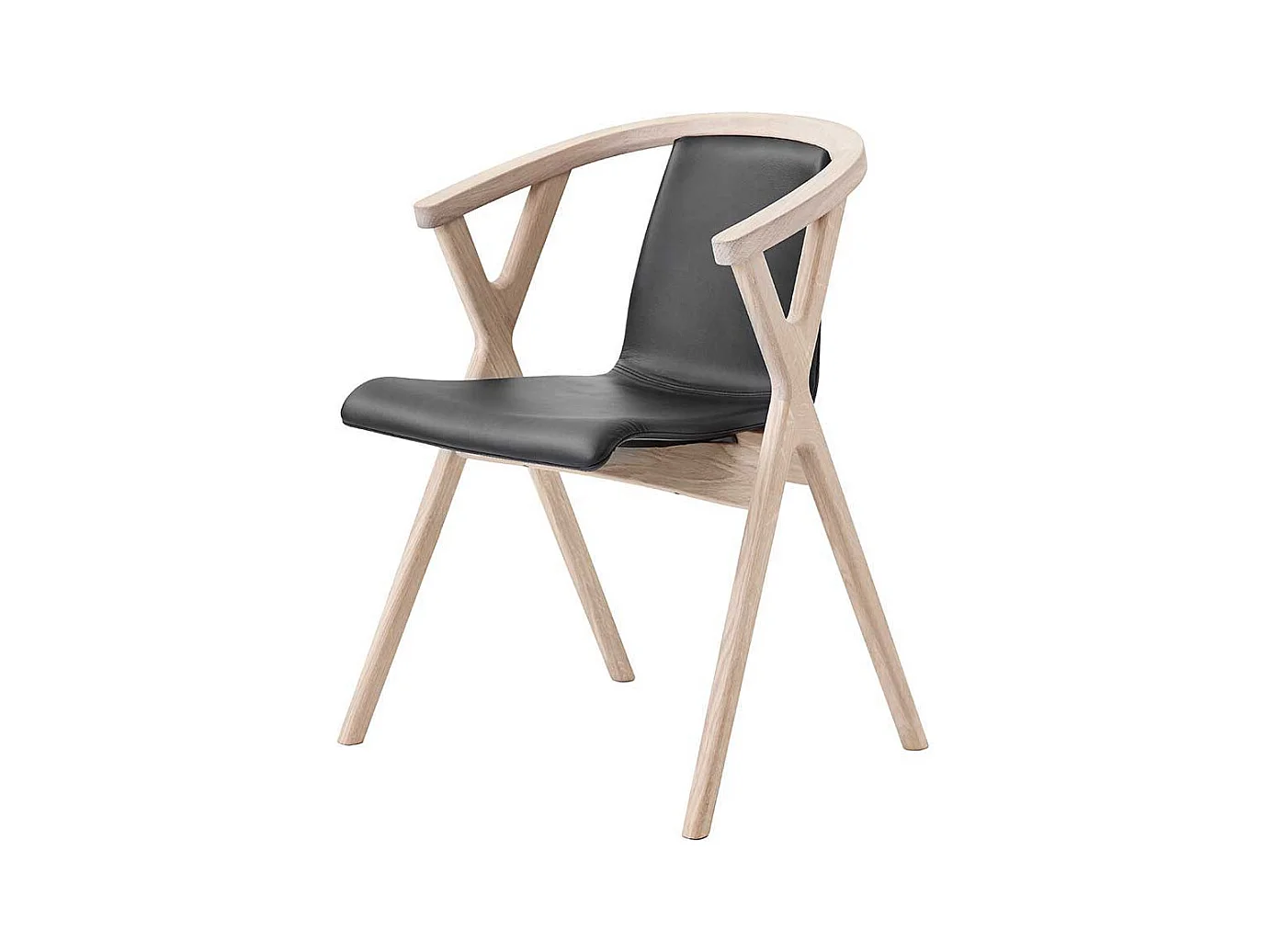 Armlehnen Esszimmerstuhl aus Eiche Massivholz und Leder Schwarz und Eiche Bianco