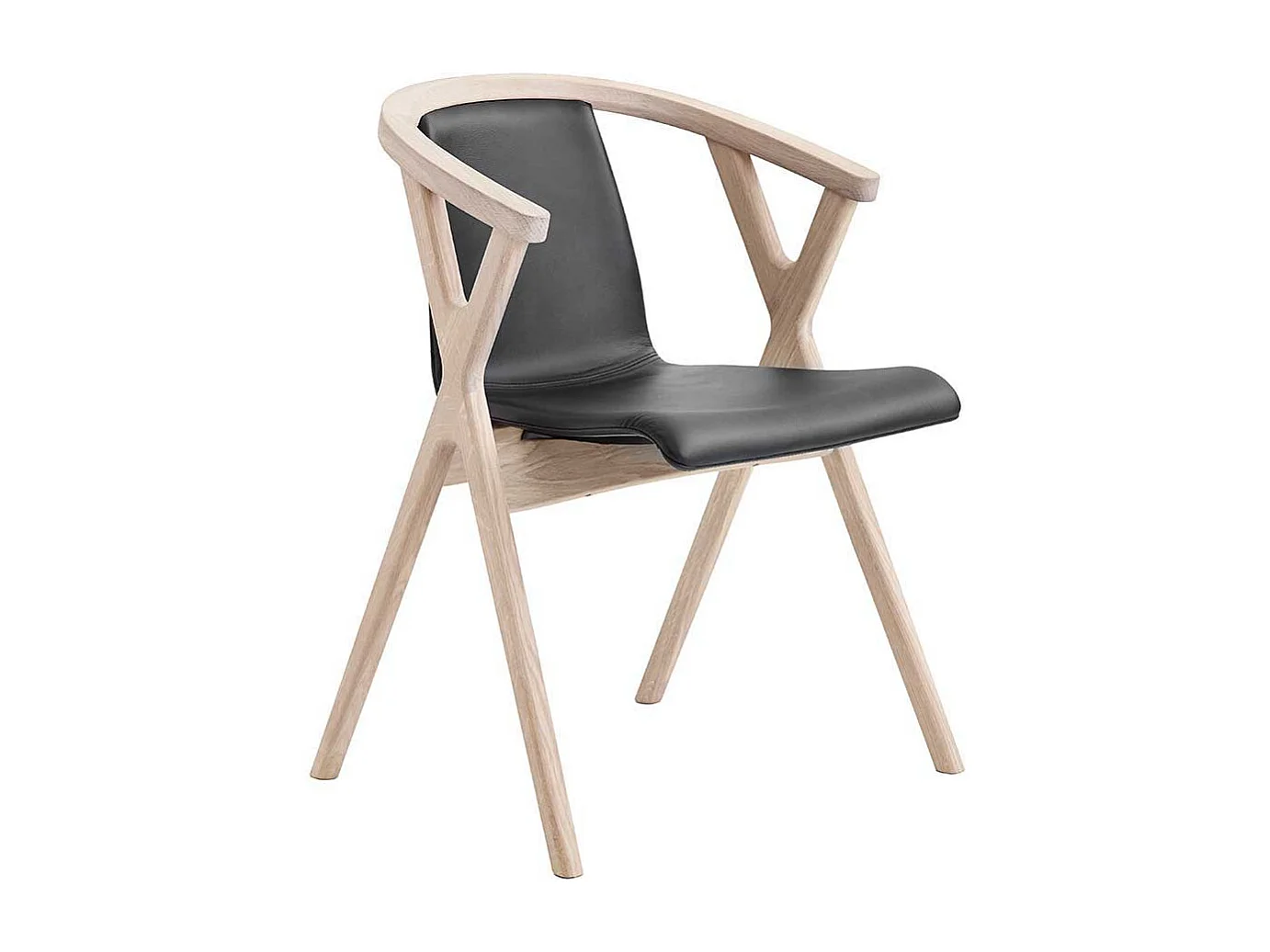 Armlehnen Esszimmerstuhl aus Eiche Massivholz und Leder Schwarz und Eiche Bianco