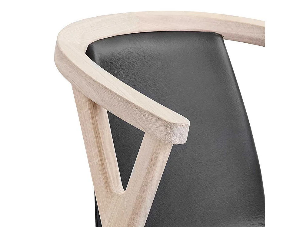 Armlehnen Esszimmerstuhl aus Eiche Massivholz und Leder Schwarz und Eiche Bianco