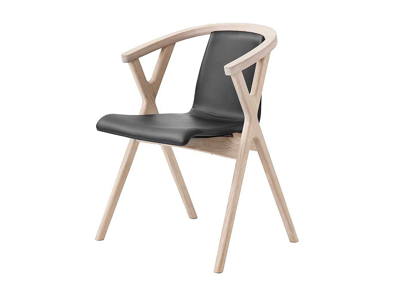 Armlehnen Esszimmerstuhl aus Eiche Massivholz und Leder Schwarz und Eiche Bianco
