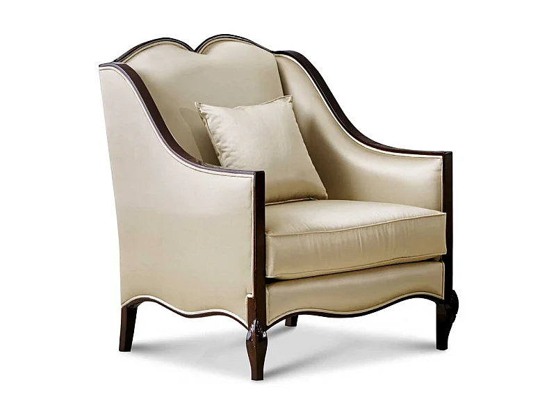 Klassischer Polstersessel in Beige und Dunkelbraun Vierfußgestell aus Holz