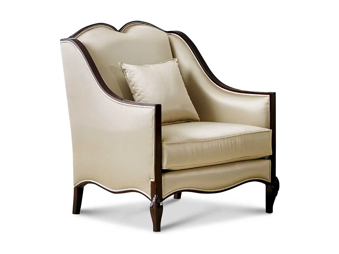 Klassischer Polstersessel in Beige und Dunkelbraun Vierfußgestell aus Holz