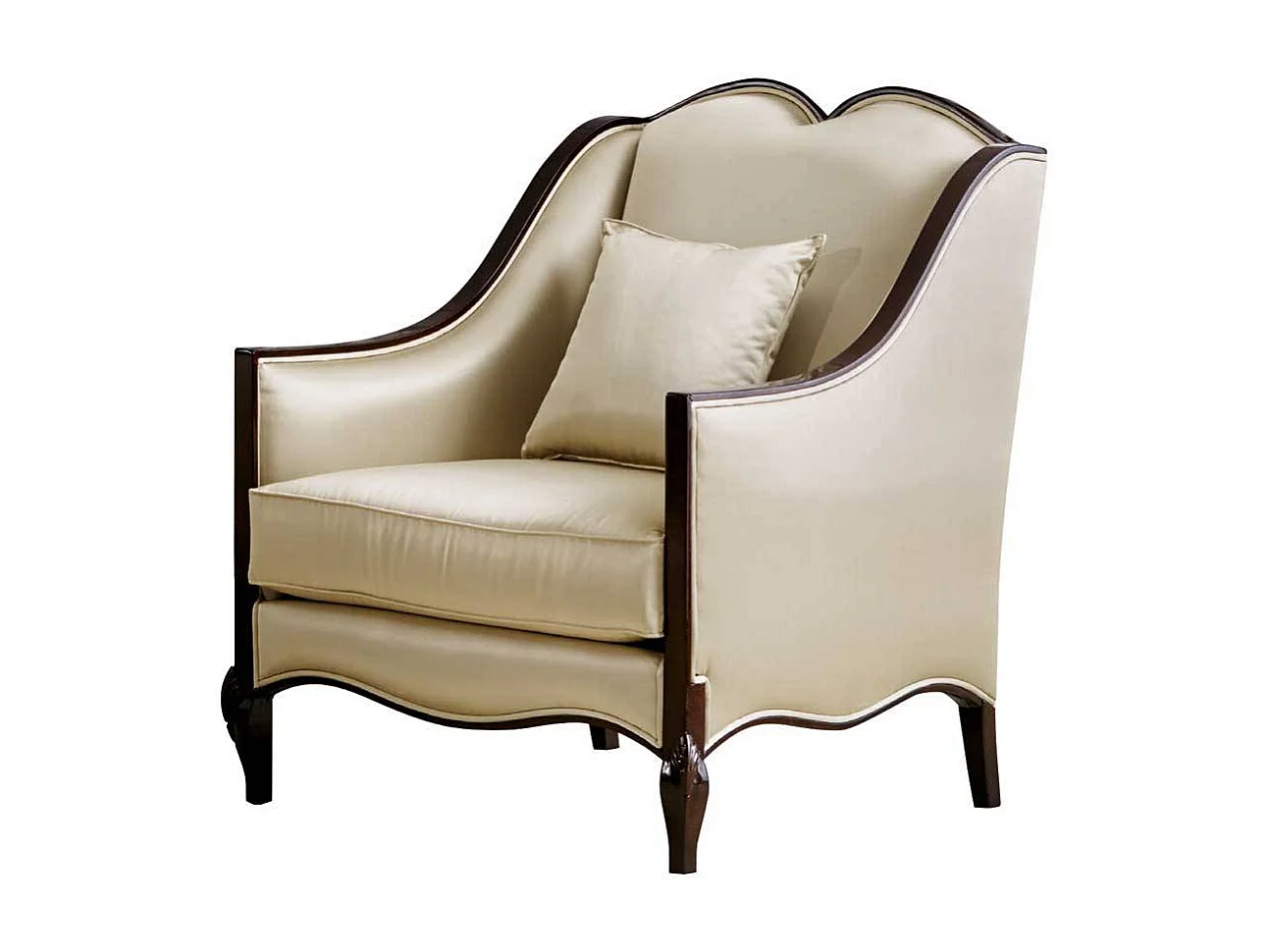Klassischer Polstersessel in Beige und Dunkelbraun Vierfußgestell aus Holz