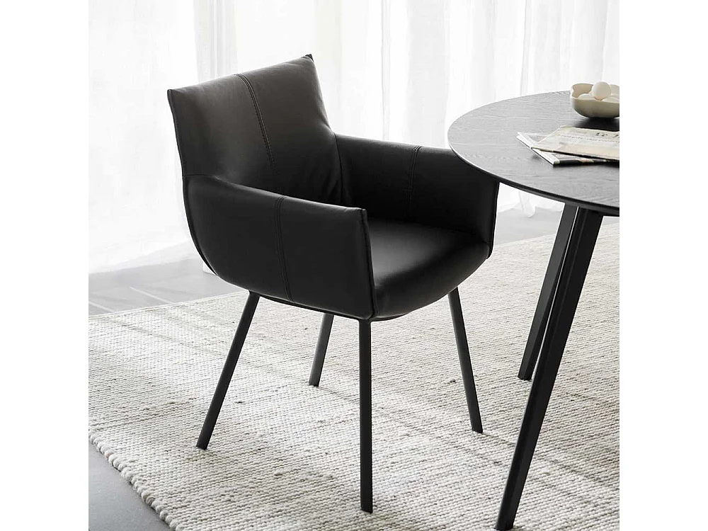 Armlehnstuhl Lederstuhl in Schwarz und gepolsterter Rückenlehne (2er Set)