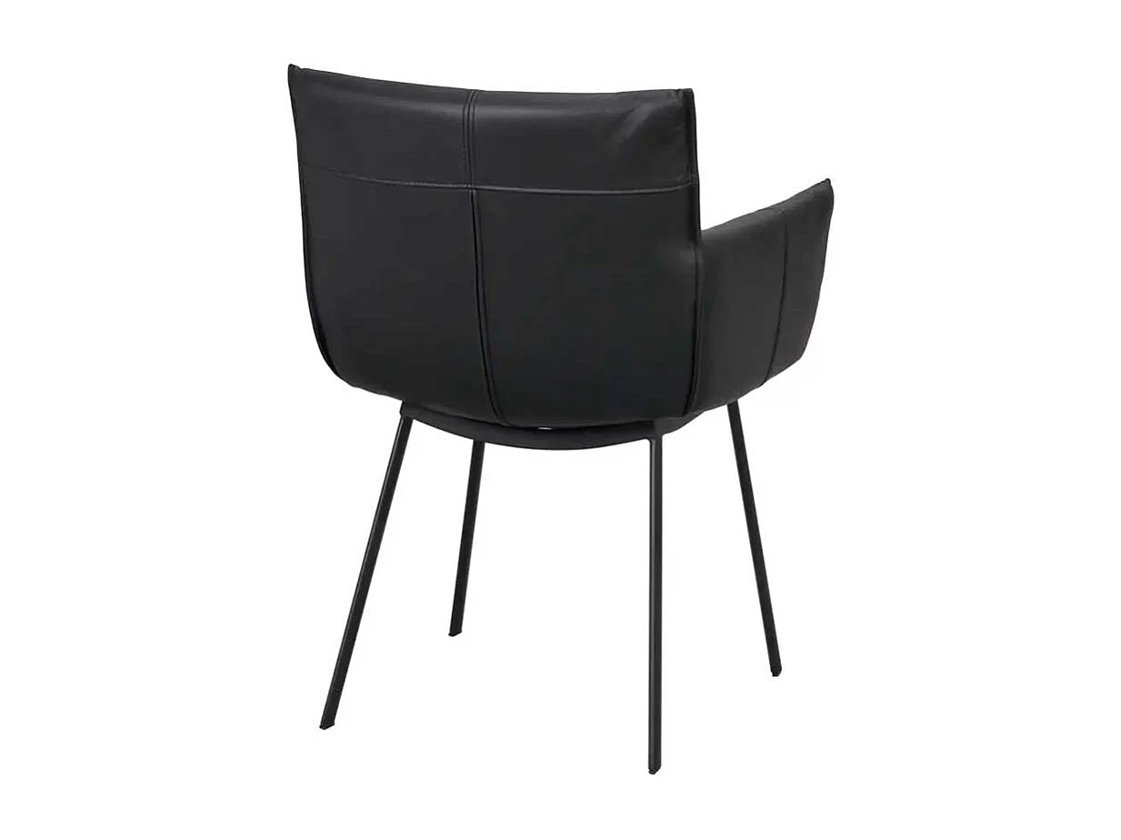 Armlehnstuhl Lederstuhl in Schwarz und gepolsterter Rückenlehne (2er Set)