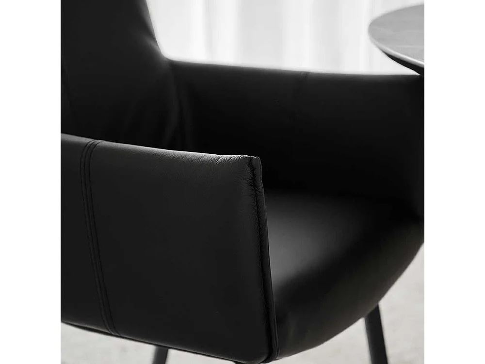 Armlehnstuhl Lederstuhl in Schwarz und gepolsterter Rückenlehne (2er Set)
