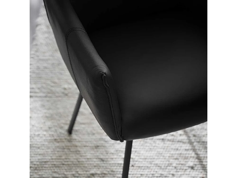 Armlehnstuhl Lederstuhl in Schwarz und gepolsterter Rückenlehne (2er Set)