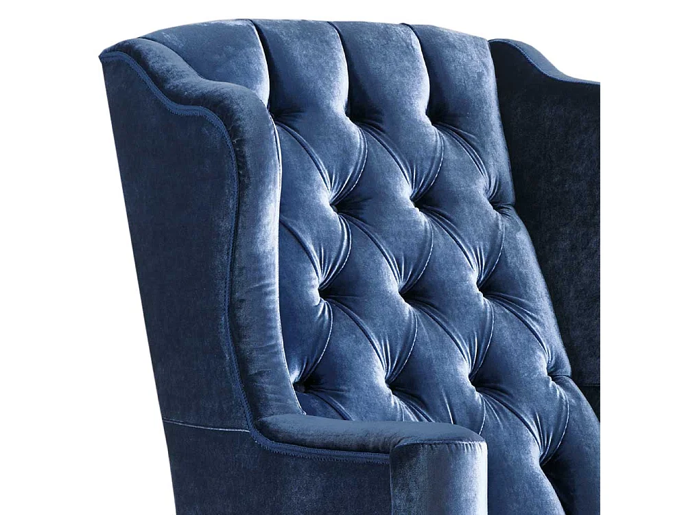 Luxus Ohrensessel in Blau Samt Vierfußgestell aus Holz