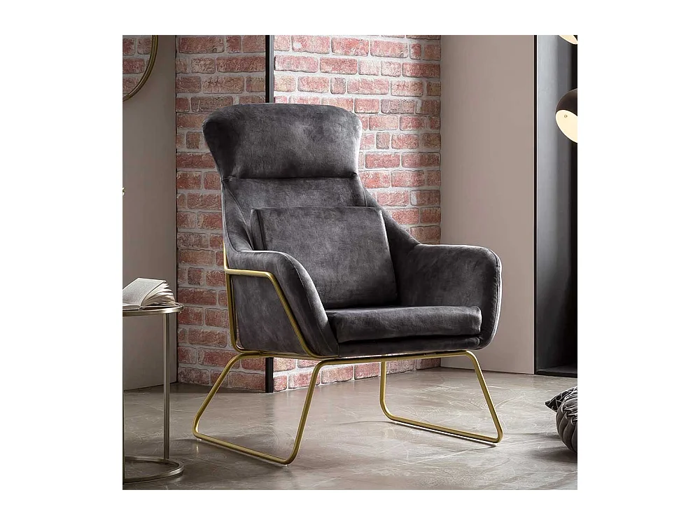Extravaganter Sessel in Grau Samtvelours und Metall