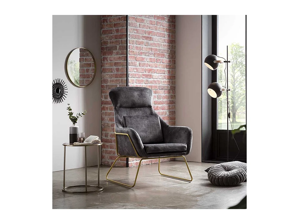 Extravaganter Sessel in Grau Samtvelours und Metall