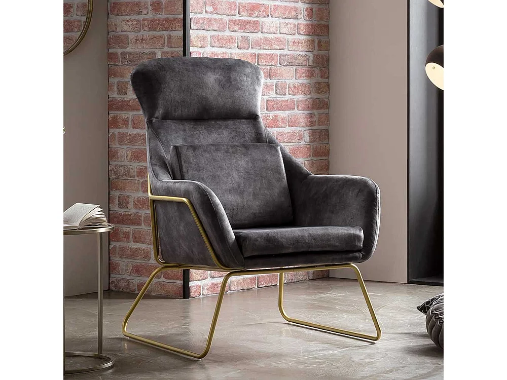 Extravaganter Sessel in Grau Samtvelours und Metall