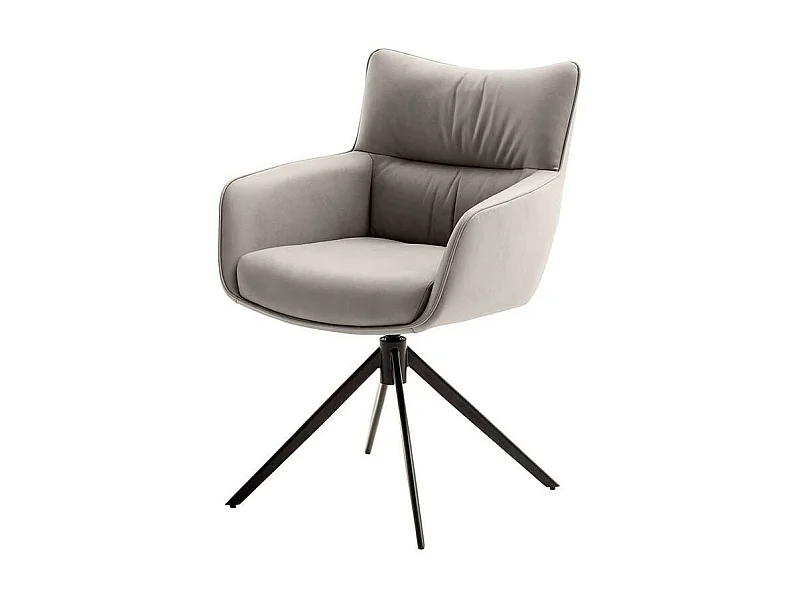 Esszimmerarmlehnstuhl Leder in Cremefarben Gestell aus Metall (2er Set)