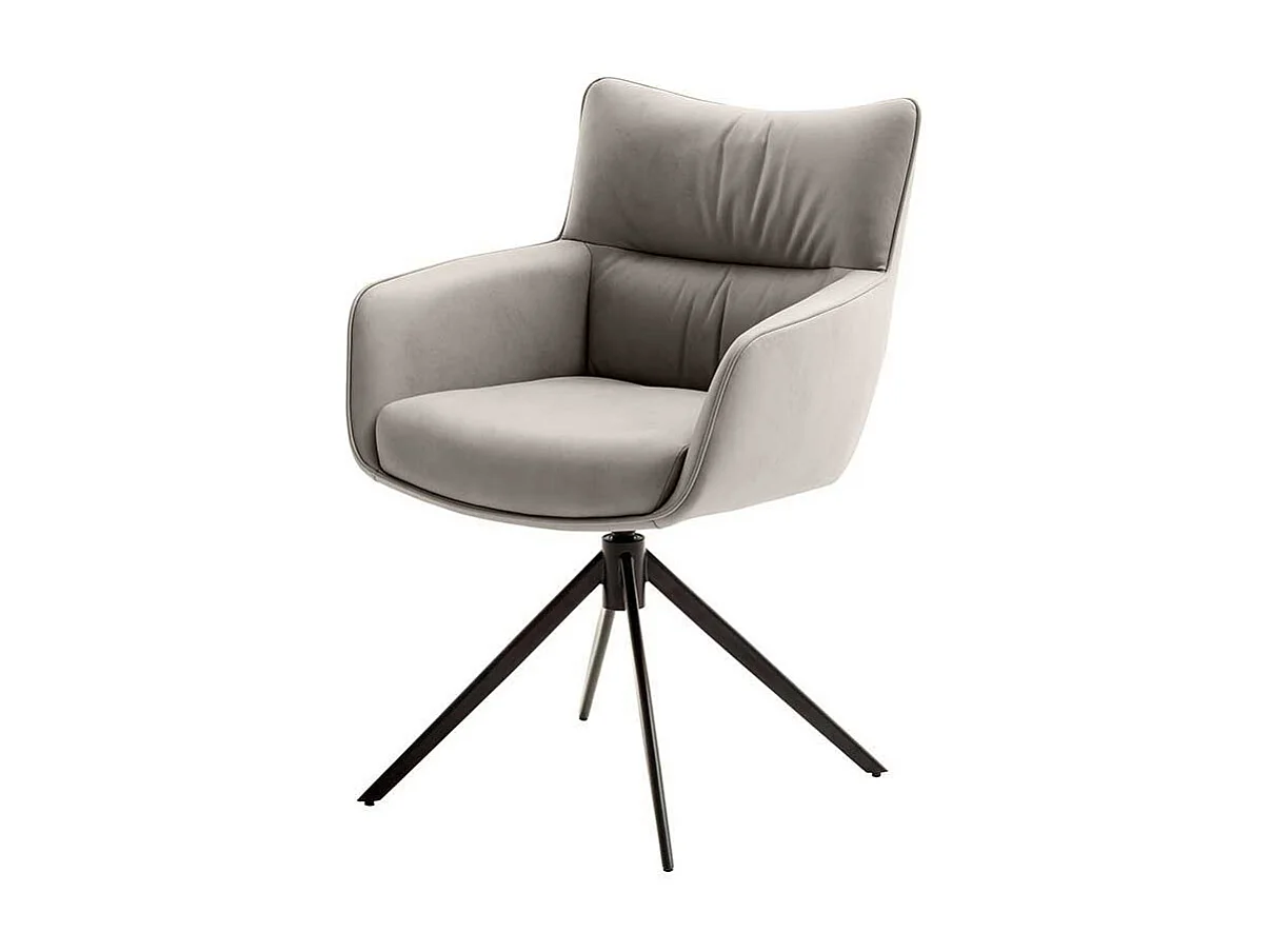 Esszimmerarmlehnstuhl Leder in Cremefarben Gestell aus Metall (2er Set)