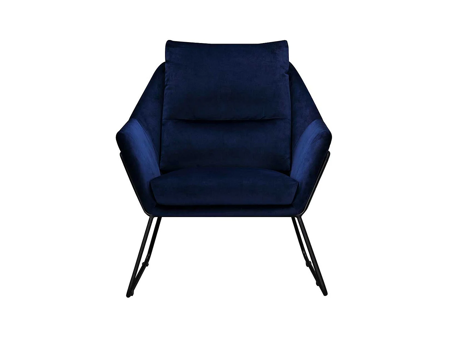 Moderner Polstersessel in Dunkelblau Samt und Schwarz Metall Bügelgestell