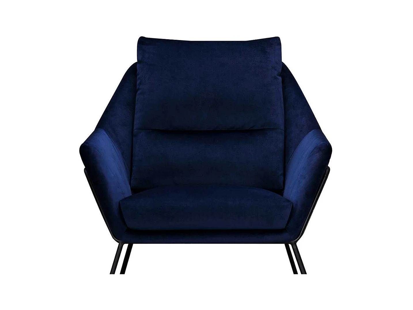 Moderner Polstersessel in Dunkelblau Samt und Schwarz Metall Bügelgestell