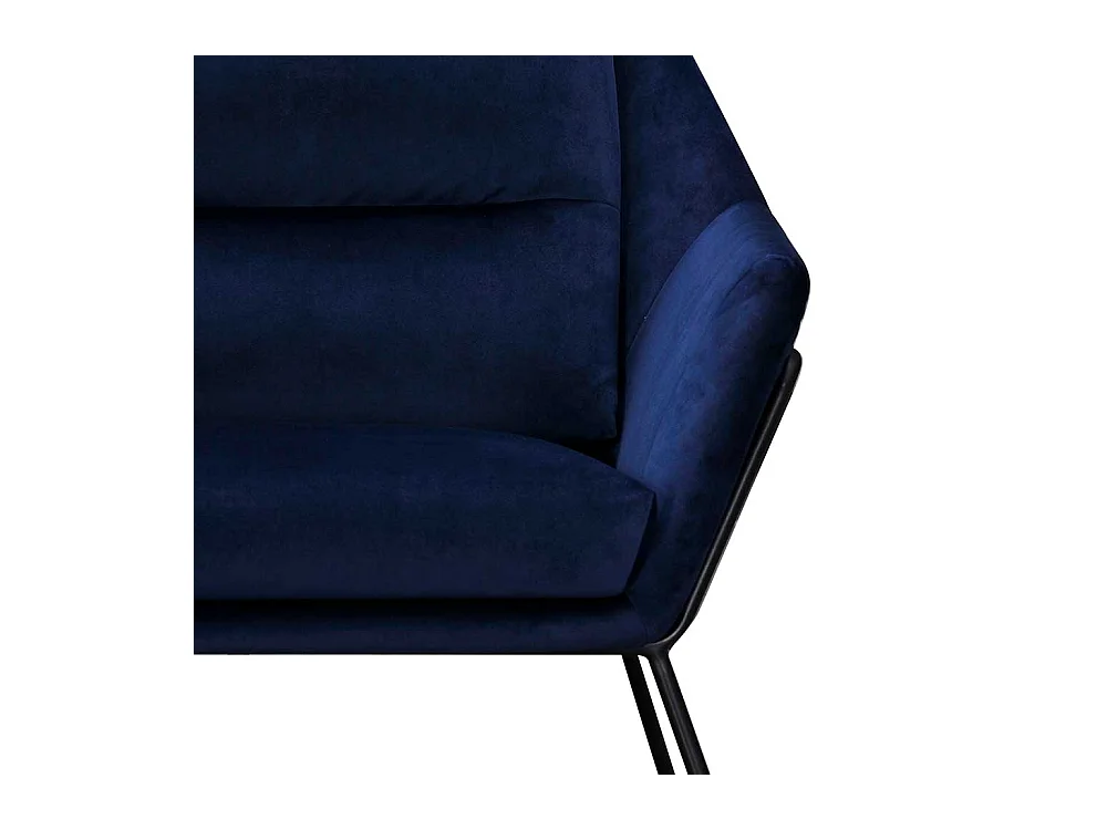 Moderner Polstersessel in Dunkelblau Samt und Schwarz Metall Bügelgestell