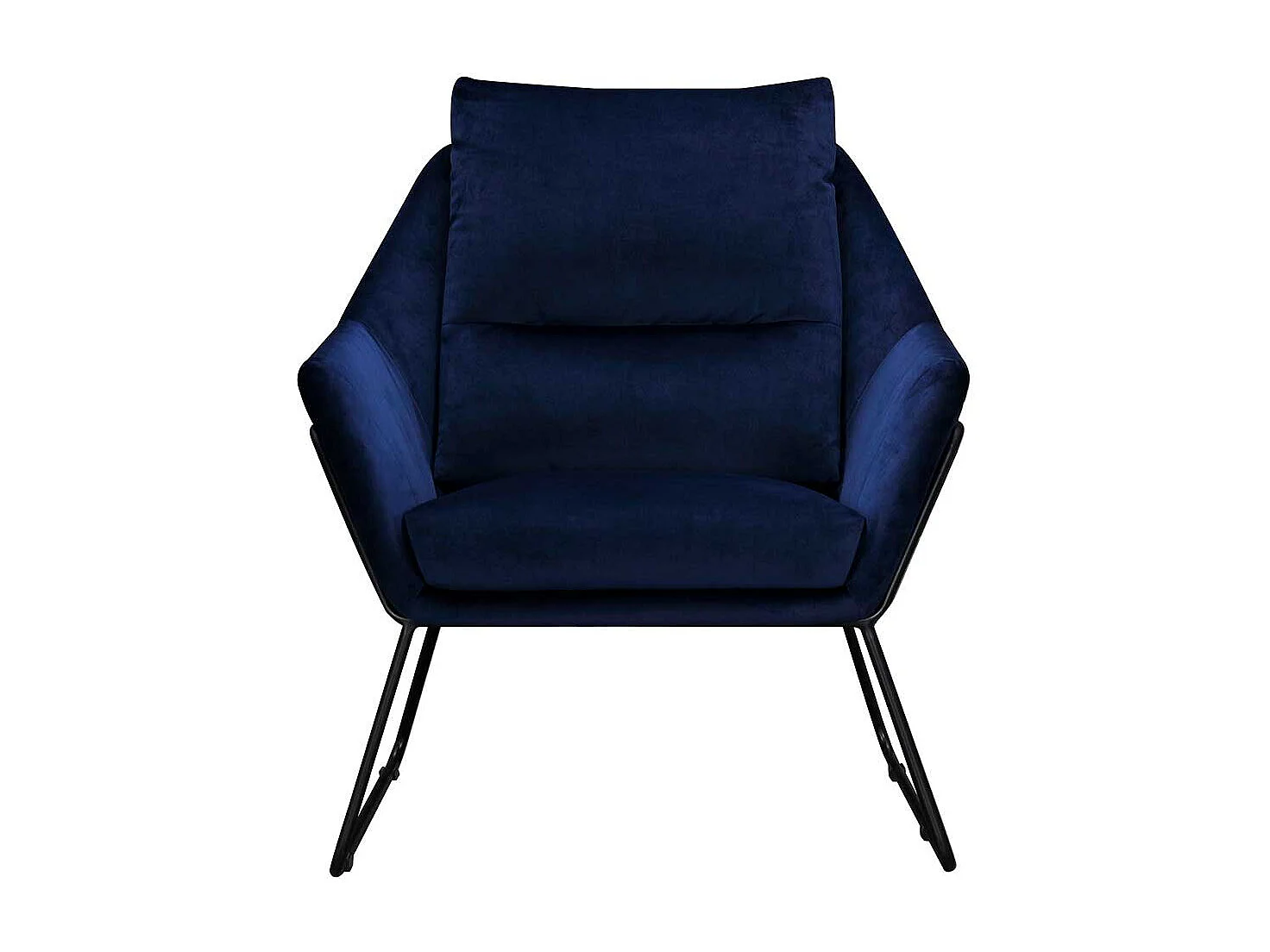 Moderner Polstersessel in Dunkelblau Samt und Schwarz Metall Bügelgestell