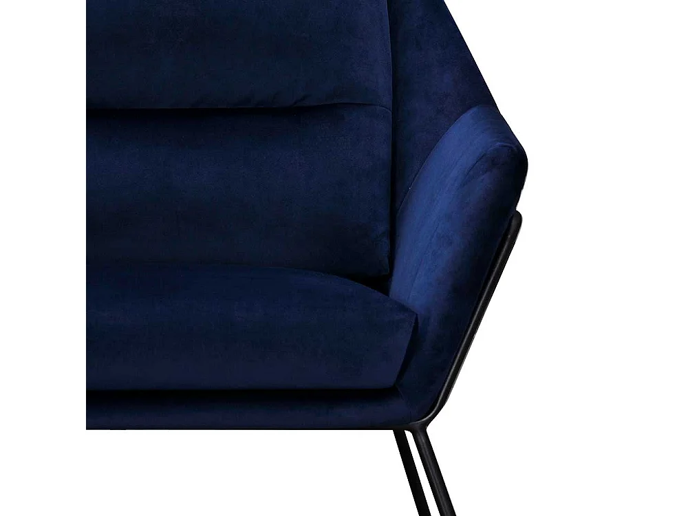 Moderner Polstersessel in Dunkelblau Samt und Schwarz Metall Bügelgestell