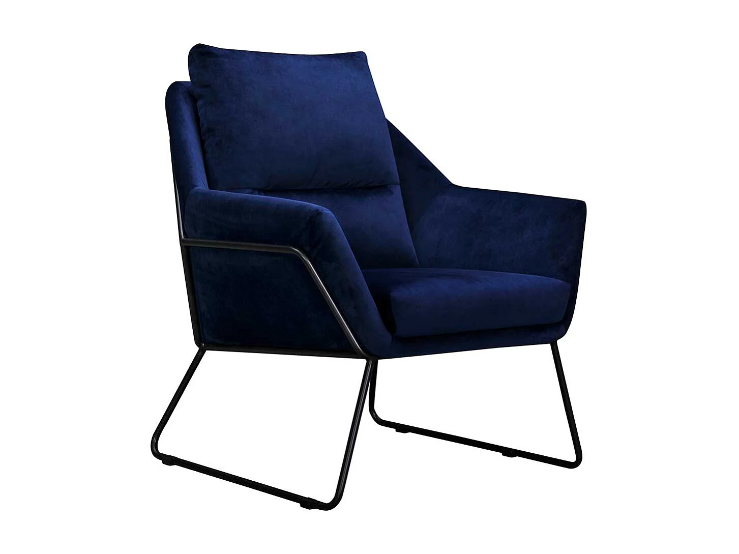 Moderner Polstersessel in Dunkelblau Samt und Schwarz Metall Bügelgestell