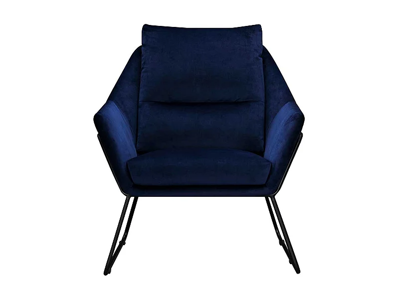 Moderner Polstersessel in Dunkelblau Samt und Schwarz Metall Bügelgestell