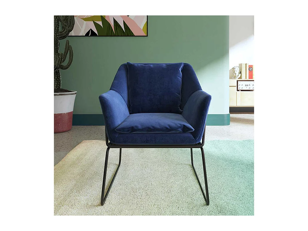 Samt Einzelsessel modern in Blau und Schwarz Bügelgestell