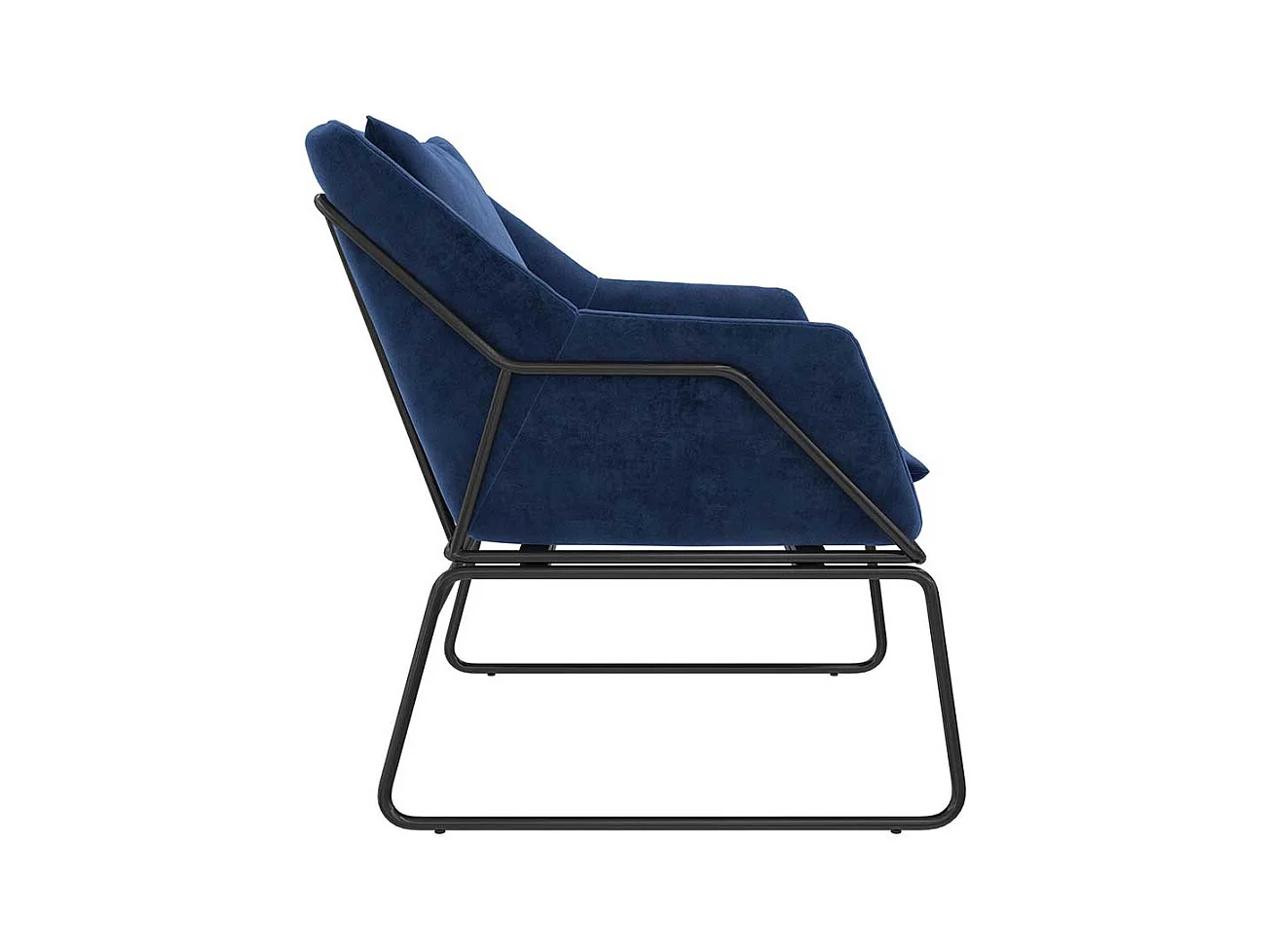 Samt Einzelsessel modern in Blau und Schwarz Bügelgestell