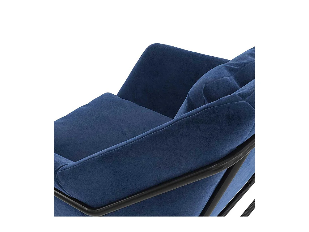 Samt Einzelsessel modern in Blau und Schwarz Bügelgestell
