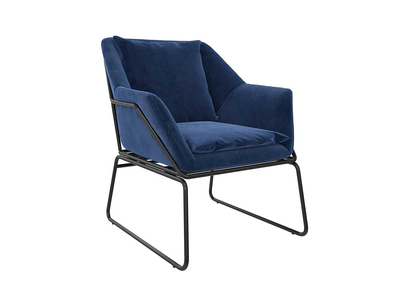 Samt Einzelsessel modern in Blau und Schwarz Bügelgestell