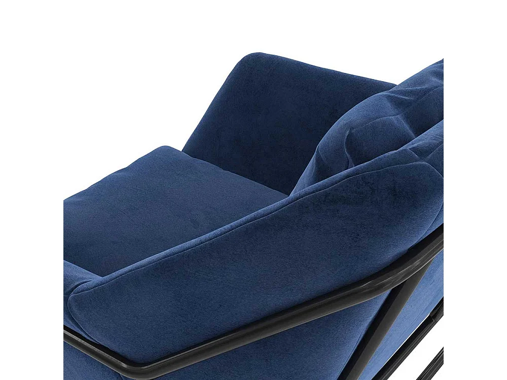 Samt Einzelsessel modern in Blau und Schwarz Bügelgestell