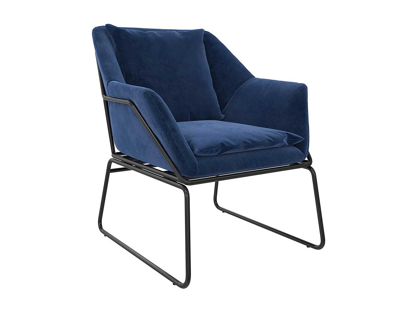 Samt Einzelsessel modern in Blau und Schwarz Bügelgestell