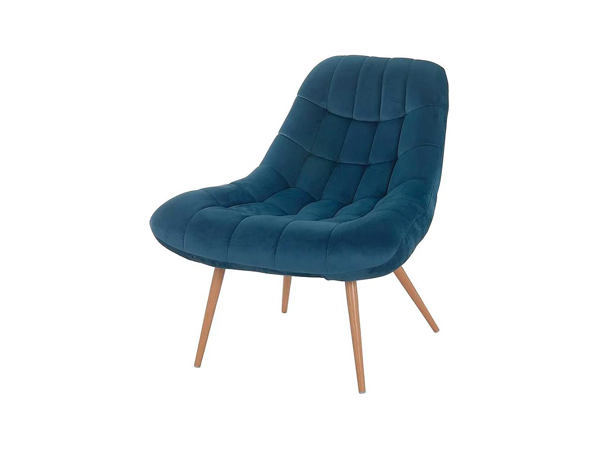 Lounge Sessel in Blau Samt Retrostil