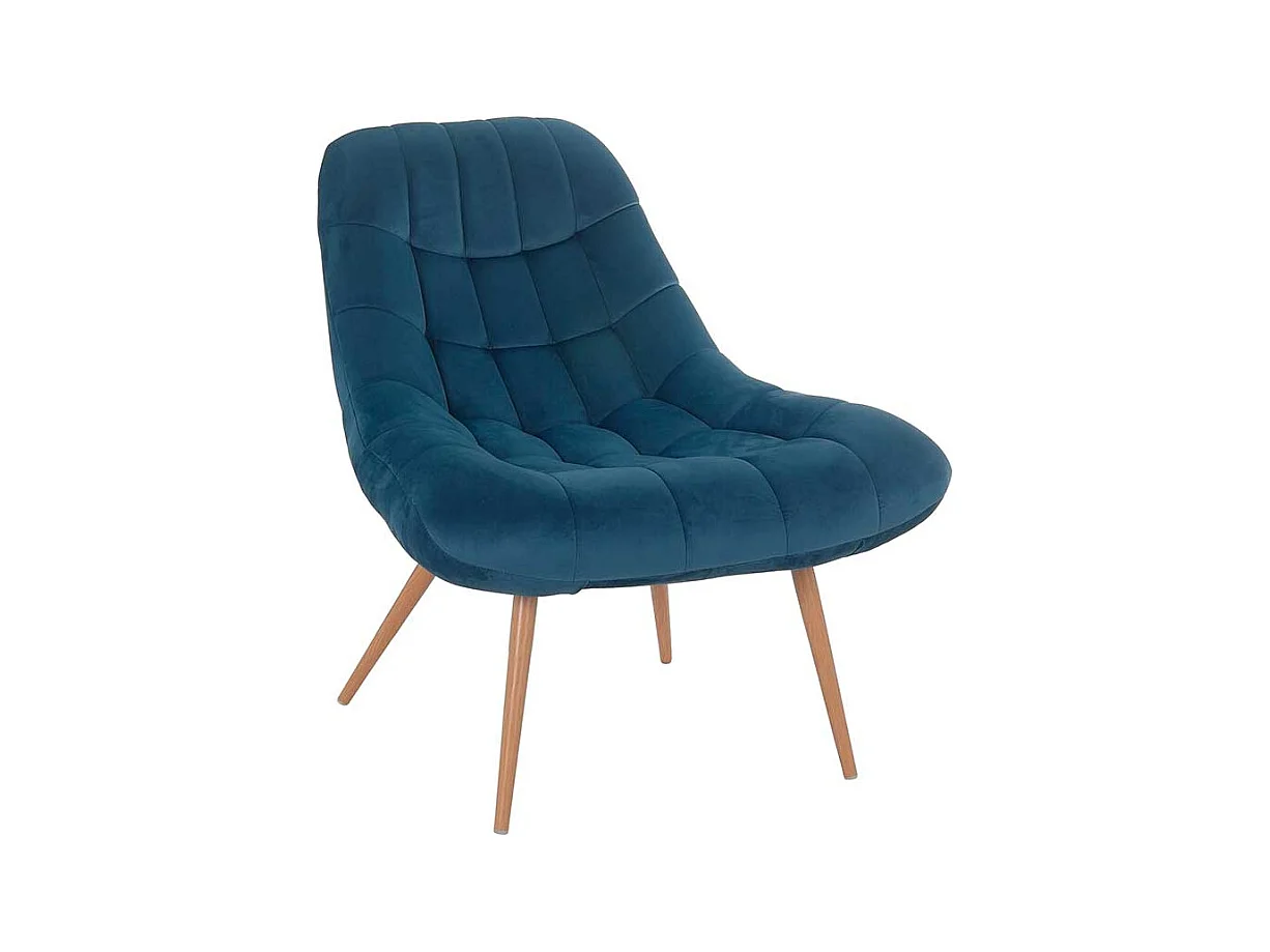 Lounge Sessel in Blau Samt Retrostil
