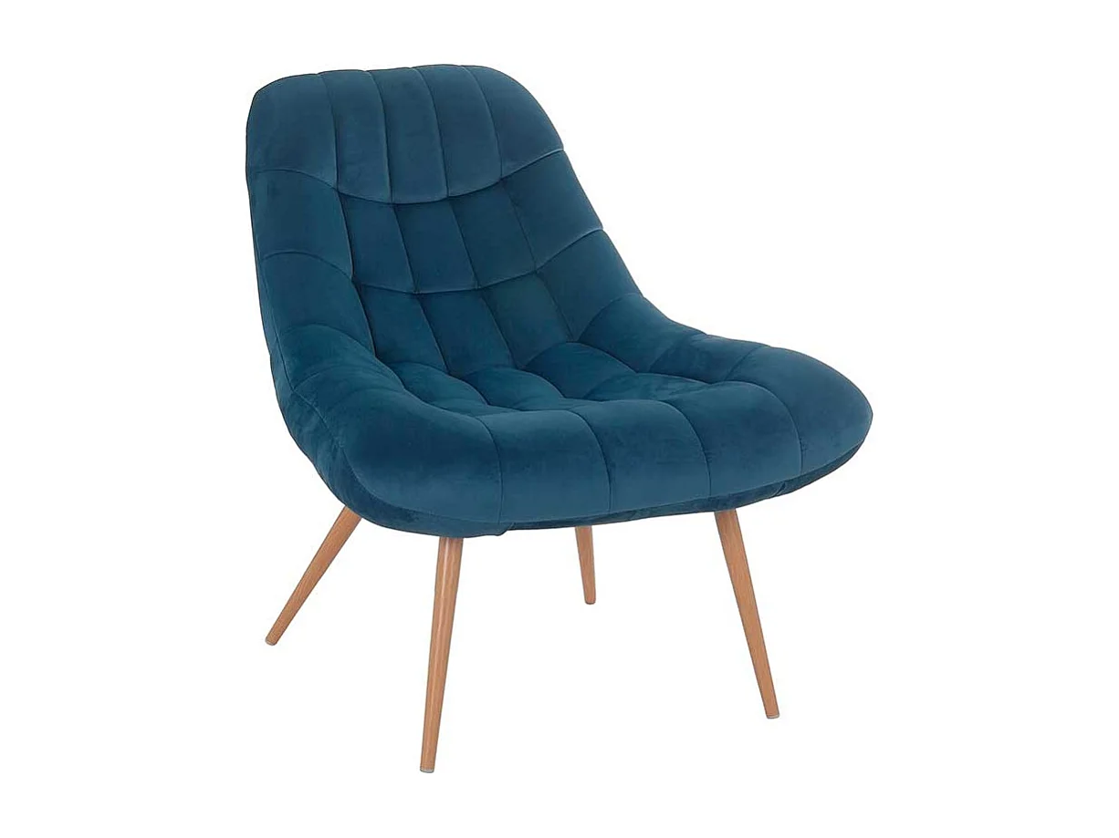 Lounge Sessel in Blau Samt Retrostil