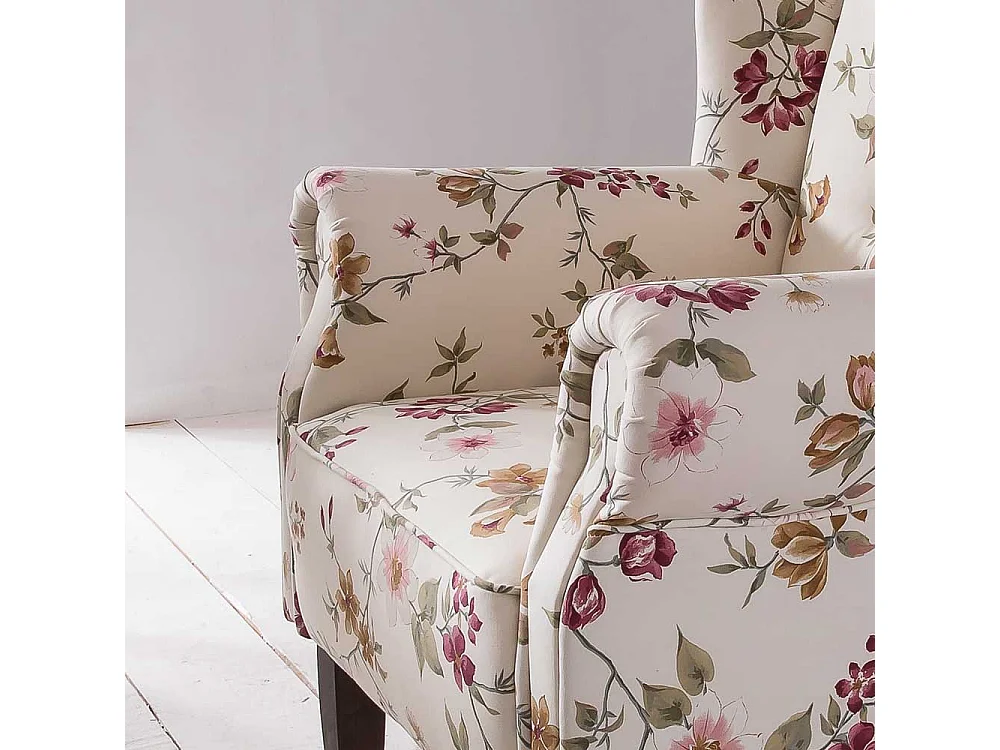 Esstisch Sessel Landhaus im Vintage Look Cremeweiß und Bunt geblümt