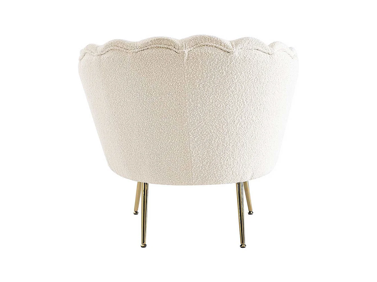 Muschelsessel Retro Stil in Cremefarben Boucle Stoff und Metall