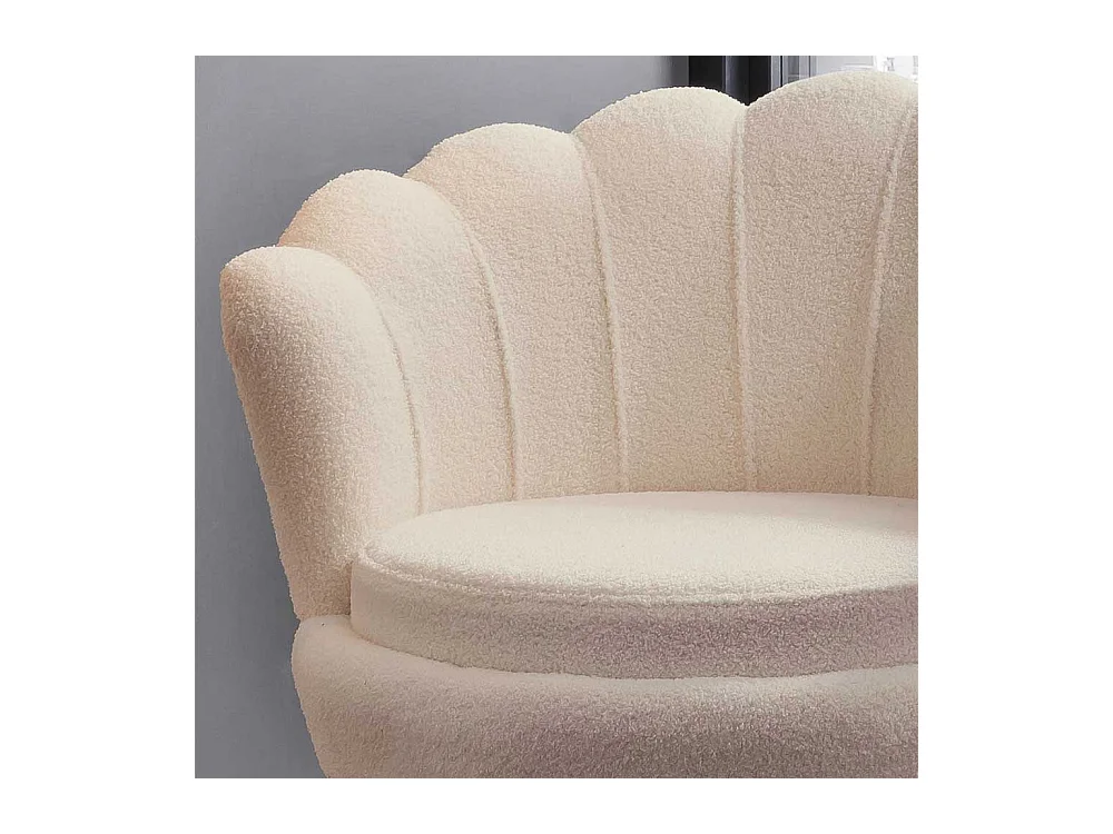 Muschelsessel Retro Stil in Cremefarben Boucle Stoff und Metall