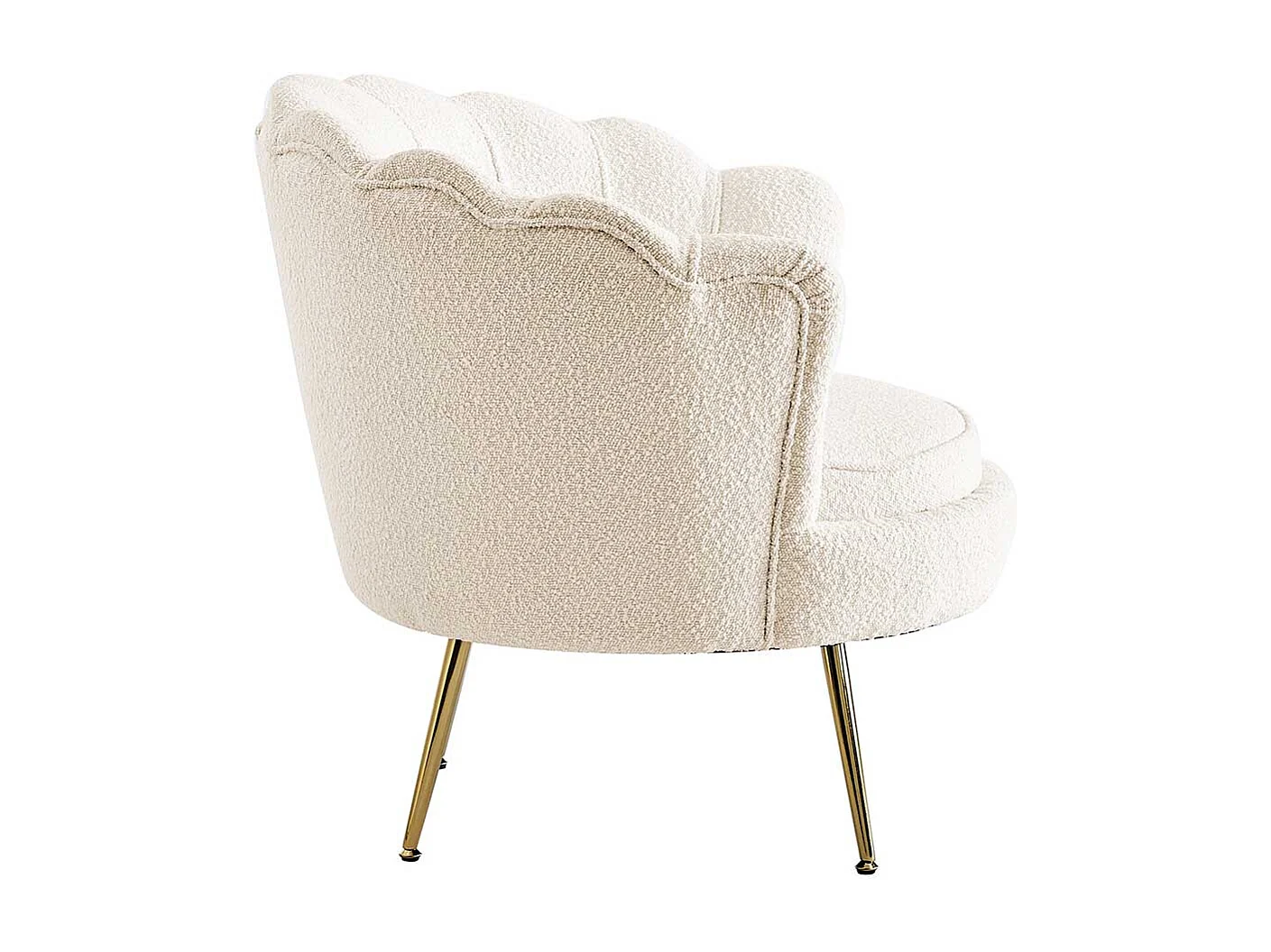 Muschelsessel Retro Stil in Cremefarben Boucle Stoff und Metall