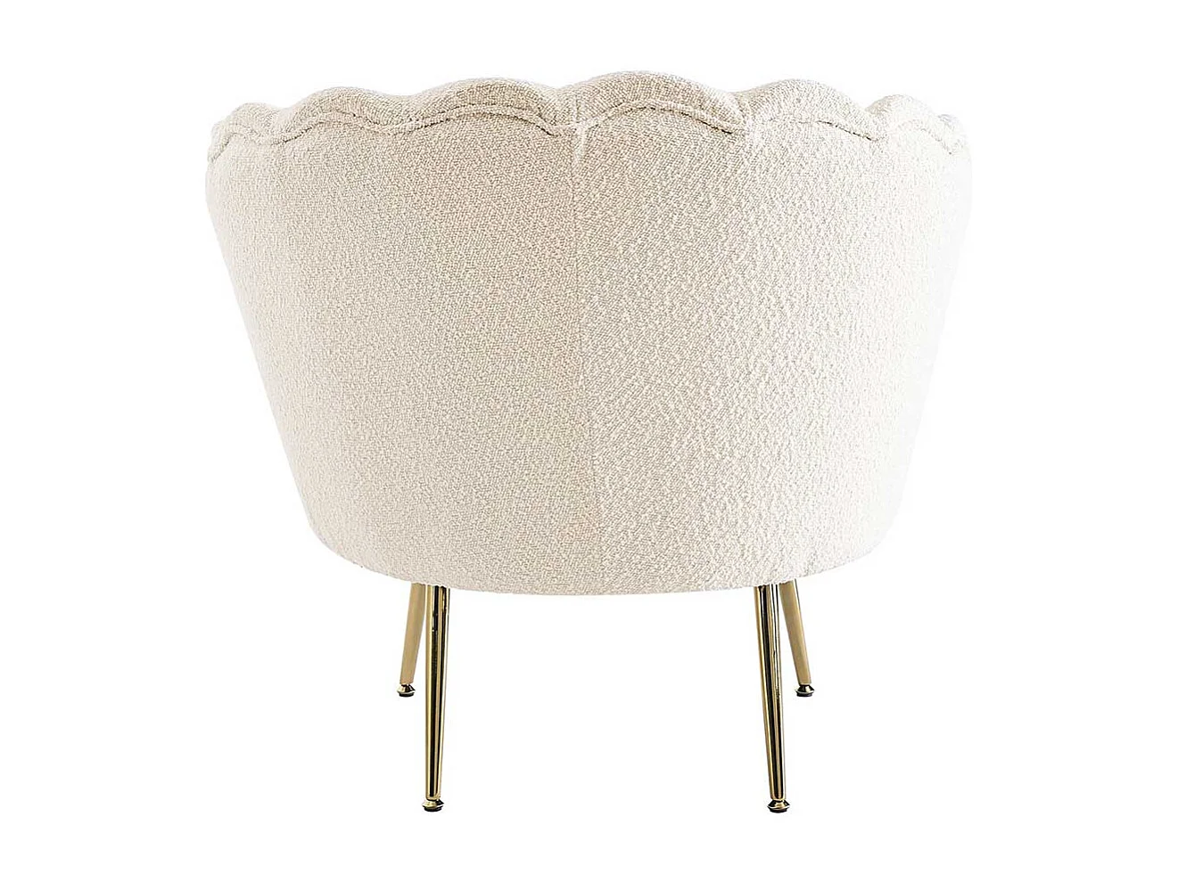 Muschelsessel Retro Stil in Cremefarben Boucle Stoff und Metall