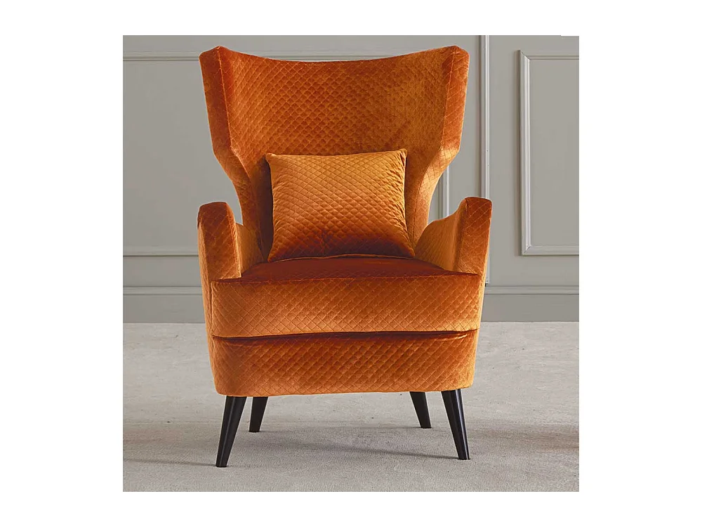 Design Ohrensessel Samt in Orange hoher Rückenlehne