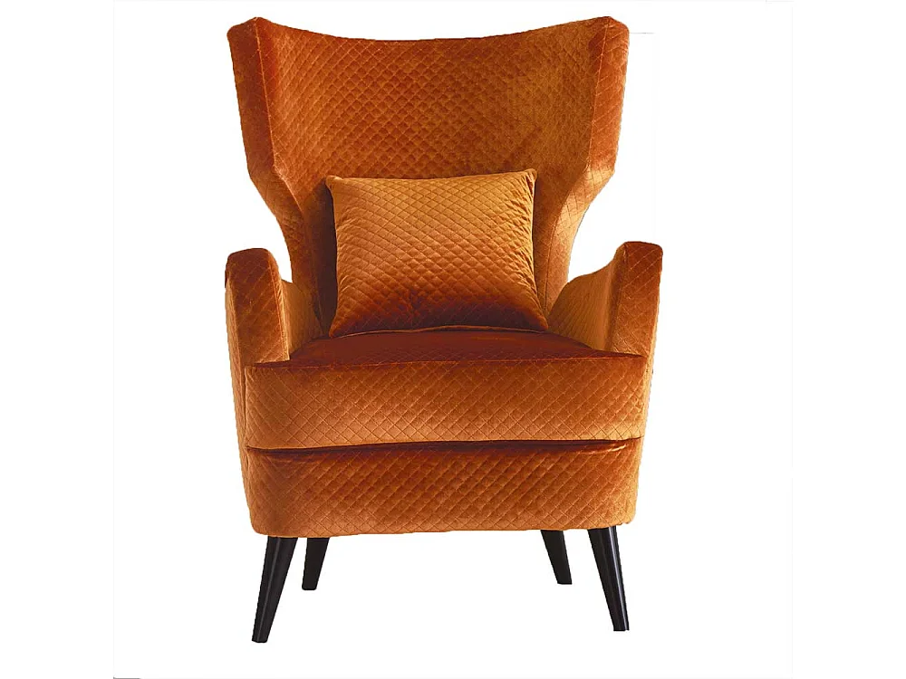 Design Ohrensessel Samt in Orange hoher Rückenlehne