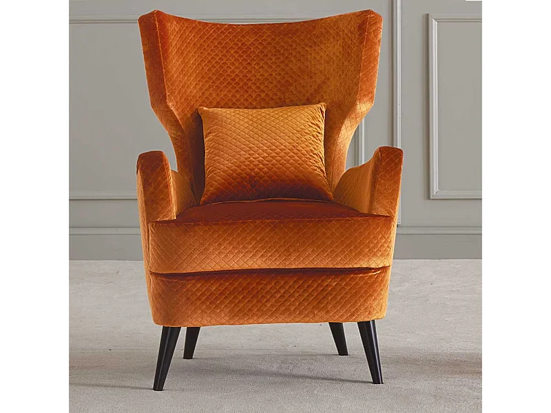 Design Ohrensessel Samt in Orange hoher Rückenlehne