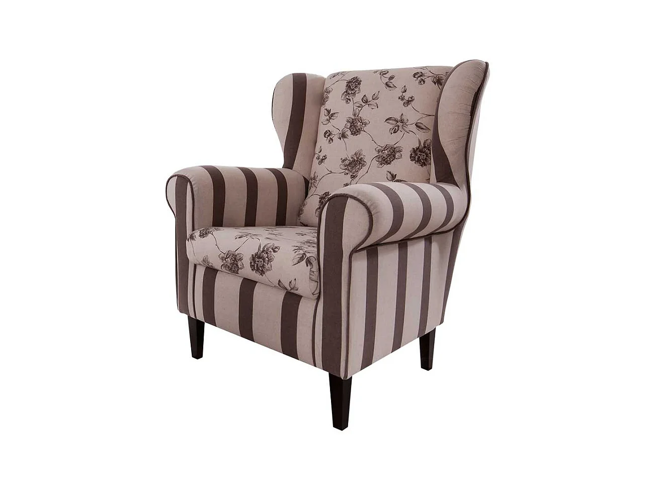 Ohrensessel mit Blumenmuster Braun Beige