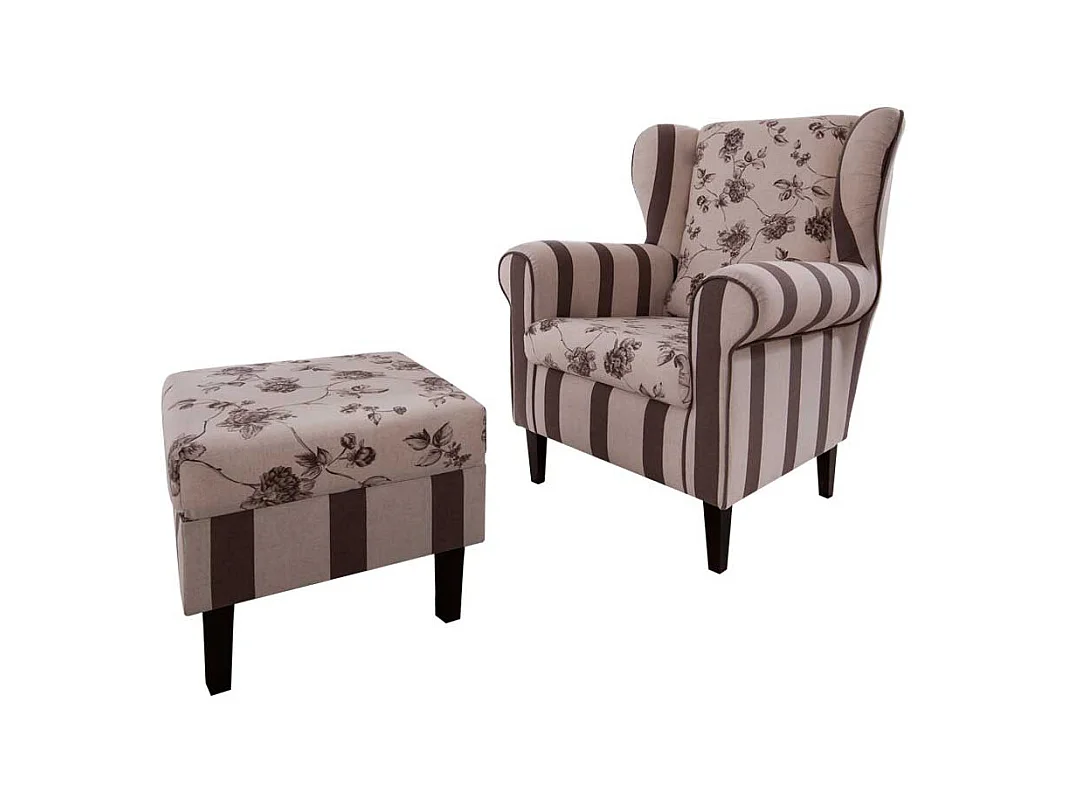 Ohrensessel mit Blumenmuster Braun Beige