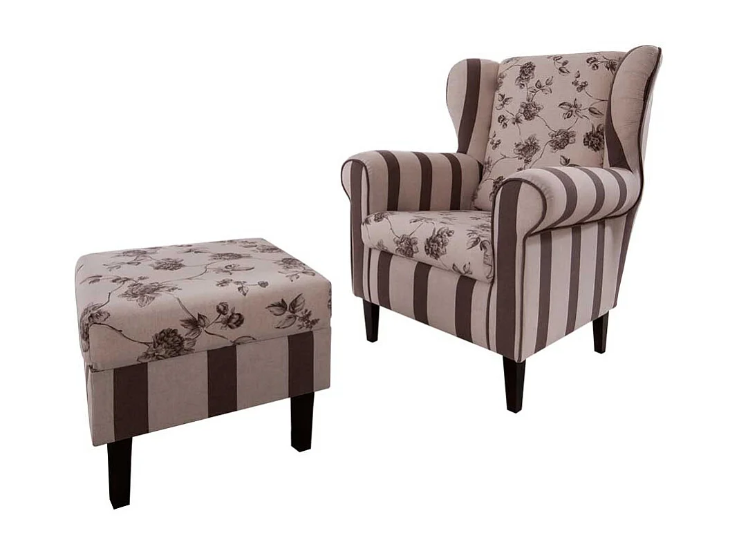 Ohrensessel mit Blumenmuster Braun Beige